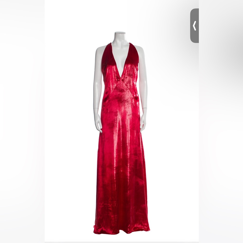 Michael Lo Sordo v neck red velvet long dress